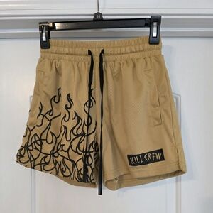 Kill Crew Muay Thai Mid-thigh Athletic Shorts with Black Flame Design